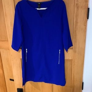 Blue 3/4 sleeve mini dress with zippers